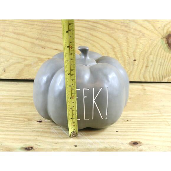 Rae Dunn Ceramic Pumpkins Lot of 2 EEK Halloween Fall Gray White Decorations - Picture 3 of 4